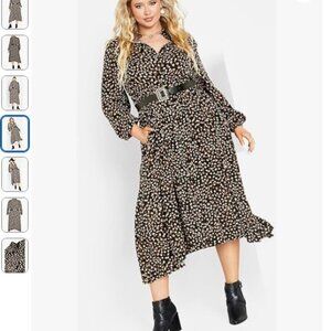 NEW - Avenue Black Brown White Shirt dress midi Dress Fall For Me sz 30/32 4X